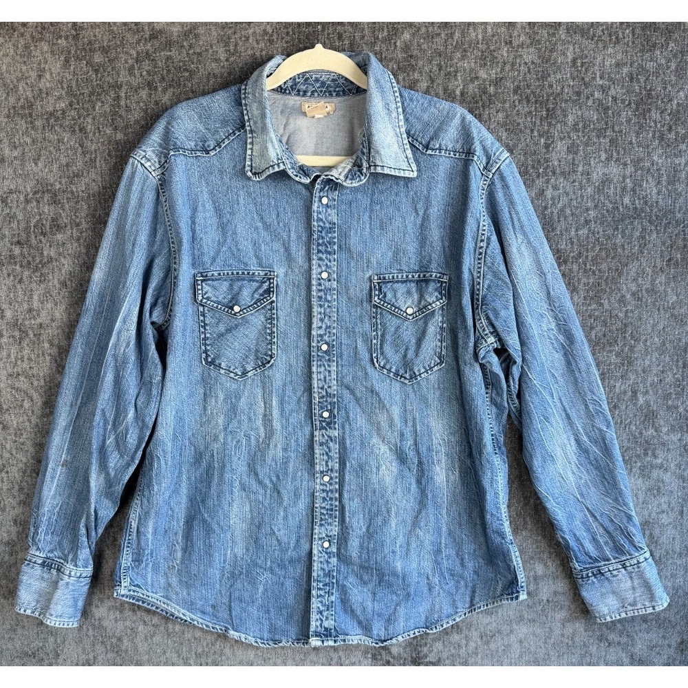 Vintage Arizona Jean Co Denim Shirt Men's XL Long Sleeve Blue Pearl Snap 90's